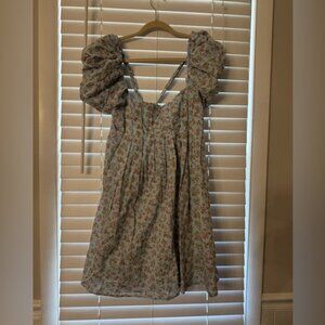 BeBop Floral Dress with Puff Sleeves in Blue and Pink